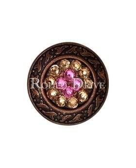 Pink AB &amp; Champagne Copper 1.25" Disc European Crystal Concho