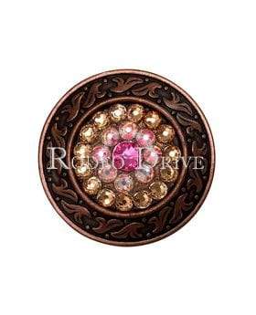 Pink AB &amp; Champagne Copper 1.5" Disc European Crystal Concho