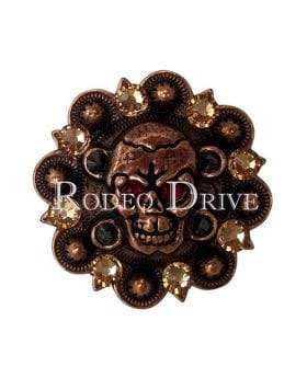 Ruby, Jet &amp; Champagne Copper 1.75" Skull European Crystal Concho