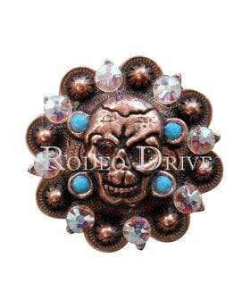 Topaz Turquoise &amp; AB Copper 1.75" Skull European Crystal Concho
