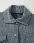 Ribbed Knit Flap Pocket Button-Up Shacket
