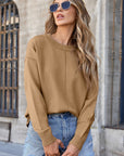 Solid Front Center Seam Drop Shoulder Sweater