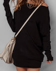 Solid Asymmetric Neck Sweater Mini Dress