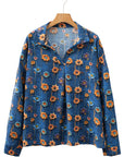 Floral Patchwork Long Sleeve Collared V-Neck Blouse