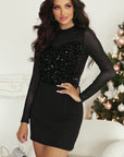 Velvet Sequin Sheer Mesh Long Sleeve Blouse