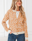 Leopard Drop Shoulder Chunky Cardigan Sweater