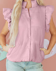 Solid Flutter Sleeve Snap Button Puffer Vest