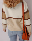 Colorblock Stripe Quarter Zip Collared Sweater