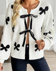 Bow Tie Lace-Up Sweater Cardigan