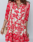 Flower V-Neck 3/4 Sleeve Collar Mini Dress