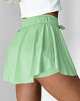 Solid Drawstring Elastic Waist Lined Tennis Skort