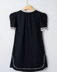 Leopard Trim Short Puff Sleeve Mini Dress