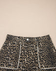 Leopard Contrast Scallop Lace Trim Denim Shorts