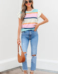 Yasmin Striped Flutter Sleeve Patchwork Top