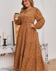Plus Size Floral V-Neck Ruffle Sleeve Tiered Dress