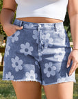 Plus Size Floral High Waist Denim Shorts