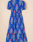 Julietta Floral Puff Short Sleeve V Neck High Waist Maxi Dress