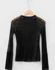 Lace Sheer Long Sleeve Henley Top