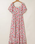 Plus Size Floral Puff Sleeve Square Neck Dress