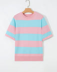 Stripe Colorblock Knitted Short Sleeve T-Shirt