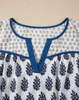Plus Size Boho Floral Patchwork Puff Sleeve Blouse