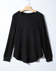 Solid Ribbed Knit Textured Round Neck Top