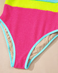Colorblock Textured Patchwork One-Piece Swimsuit