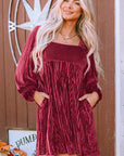 Velvet Tie-Back Square Neck Babydoll Dress