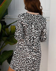 Leopard Stripe Collar Half Buttoned Flared Dress