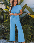 Solid Corded T-Shirt and Pants Set