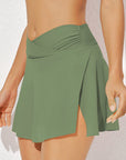 Solid Criss Cross Waist Flared Swim Skirt
