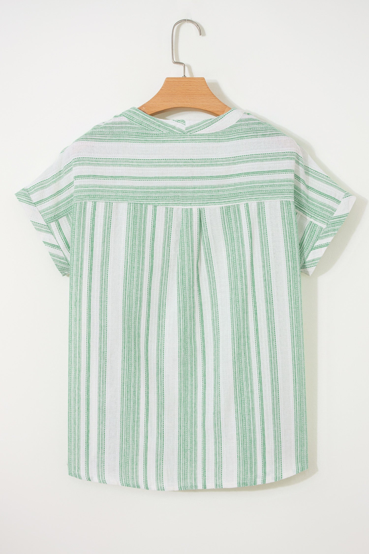 Stripe Half Buttoned Short Sleeve Blouse
