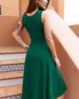 Solid Round Neck Ruched Sleeveless Dress