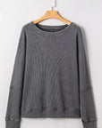 Waffle Knit Patchwork Long Sleeve Top
