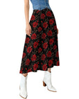 Baha Ranch Colores de Mexico Romantic Red Roses Midi Skirt