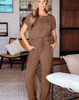 Megan Corded Short Sleeve Top and Casual Pants Set