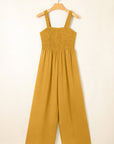 Smocked Sleeveless Wide Leg Jumpsuit with Pockets