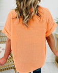 Solid Waffle Knit V-Neck Short Sleeve Top