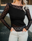 Sheer Lace Asymmetric Patchwork Long Sleeve Top