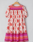 Boho Floral Lace-Up V-Neck Mini Dress
