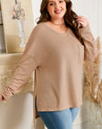 Plus Size Textured Knit Long Sleeve Tunic Top