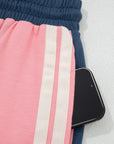 Colorblock Patchwork Varsity Stripe Drawstring Shorts