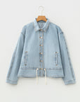Light Wash Denim Drawstring Hem Buttoned Jacket