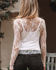 Sheer Lace Mesh Mock Neck Long Sleeve Top