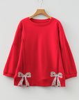 Floral Bow Tie Patch Reverse Seam Sweatshirt