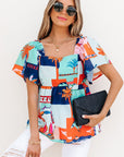 Payton Tropical Flutter Sleeve Babydoll Blouse
