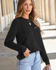 Judith Solid Exposed Seam Long Sleeve Top