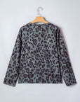 Leopard Varsity Stripe Trim Long Sleeve Top