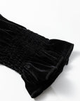 Solid Velvet Frilled Collar Smocked Puff Sleeve Blouse