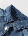 Solid Denim Chest Pocket Raw Hem Shirt Dress